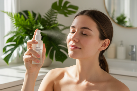 Routine naturelle avec brume prébiotique visage pour apaiser et protéger les peaux sensibles