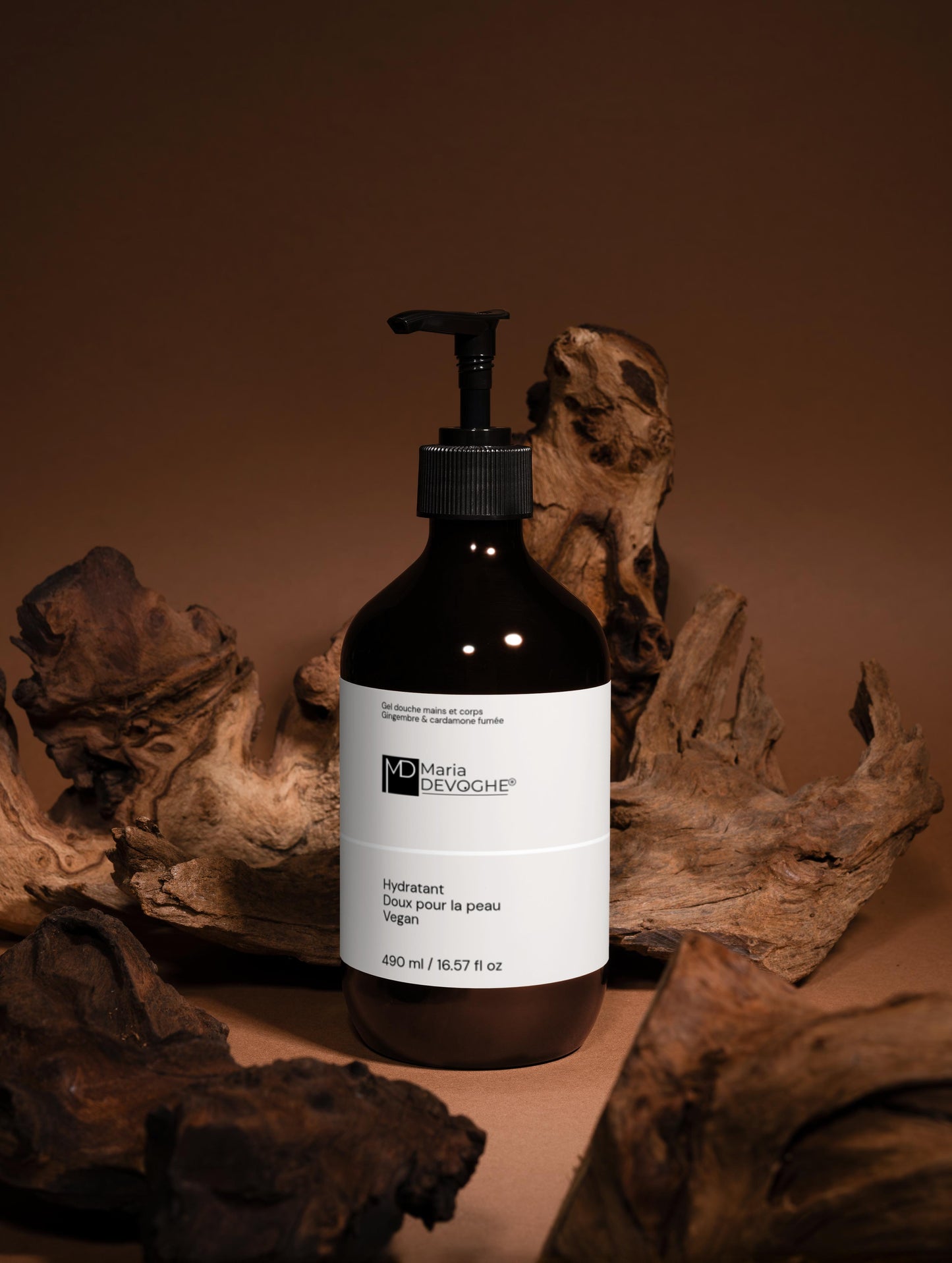 Flacon ambré gel douche Devoghe – parfum chaud et épicé gingembre cardamome