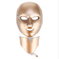 Masque facial LED doré pour visage et cou, avec bandouillette lumineuse et port USB.