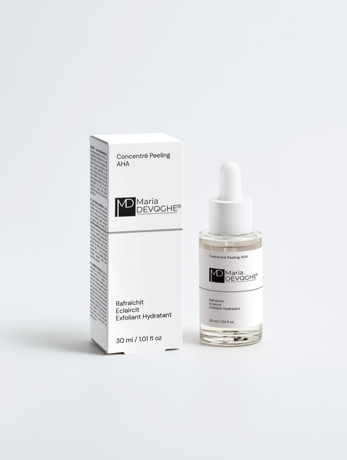 Flacon concentré peeling AHA Devoghe 30 ml – certifié COSMOS naturel leave-on nuit