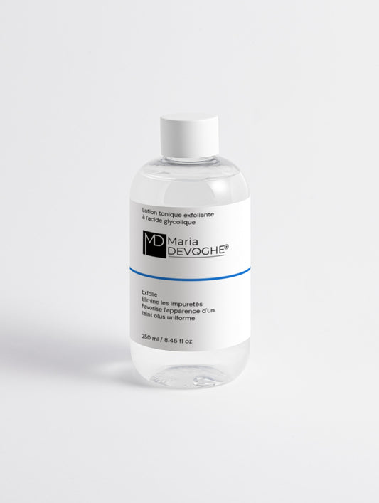 Lotion tonique exfoliante acide glycolique 5% Maria Devoghe® – soin anti-taches teint unifié